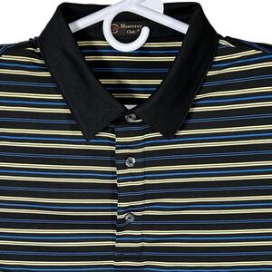 Monterey Club Men's Large Golf Polo Shirt Striped Short Sleeve Black Blue Yellow
